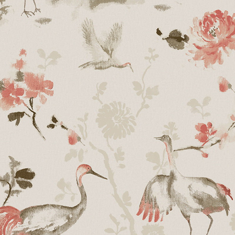 Rural Bird and Flower Wallpaper Roll for Home, 33' x 20.5" Wall Covering in Natural Color