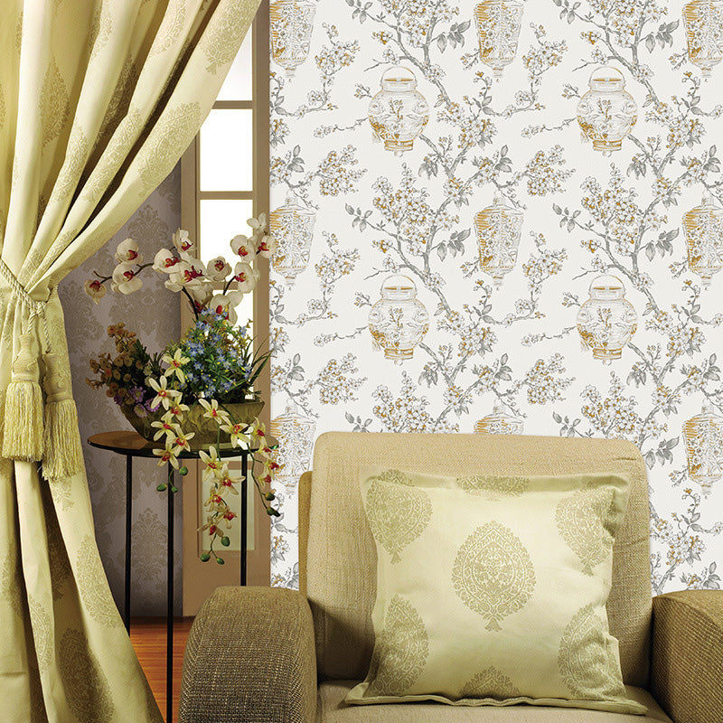 Countryside Flowers Wallpaper Roll in Neutral Color Guest Room Wall Decor, 20.5 in x 33 ft