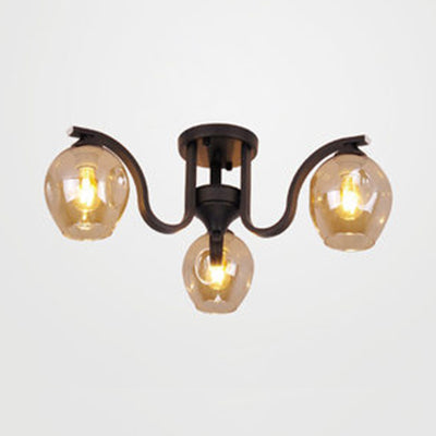 Creative Bud Shade Semi Ceiling Mount Light 3 Lights Glass and Metal Ceiling Lamp for Study Room