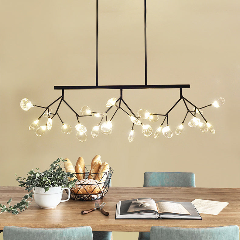 Contemporary Branching Island Light Fixture Glass and Metal 27-Light Dining Room Ceiling Lamp in Gold/Black
