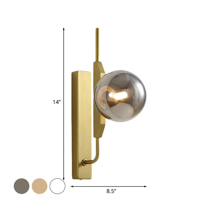 White/Amber/Smoke Gray Glass Orb Wall Light Fixture Postmodern 1 Bulb Gold Wall Sconce for Bedroom