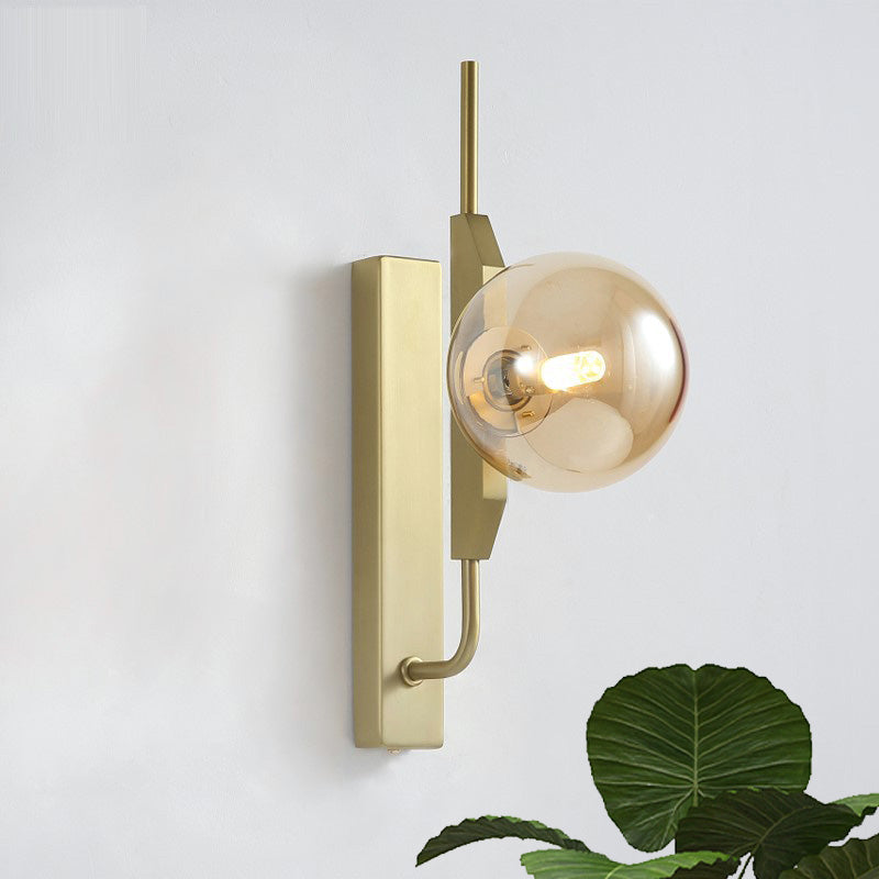White/Amber/Smoke Gray Glass Orb Wall Light Fixture Postmodern 1 Bulb Gold Wall Sconce for Bedroom