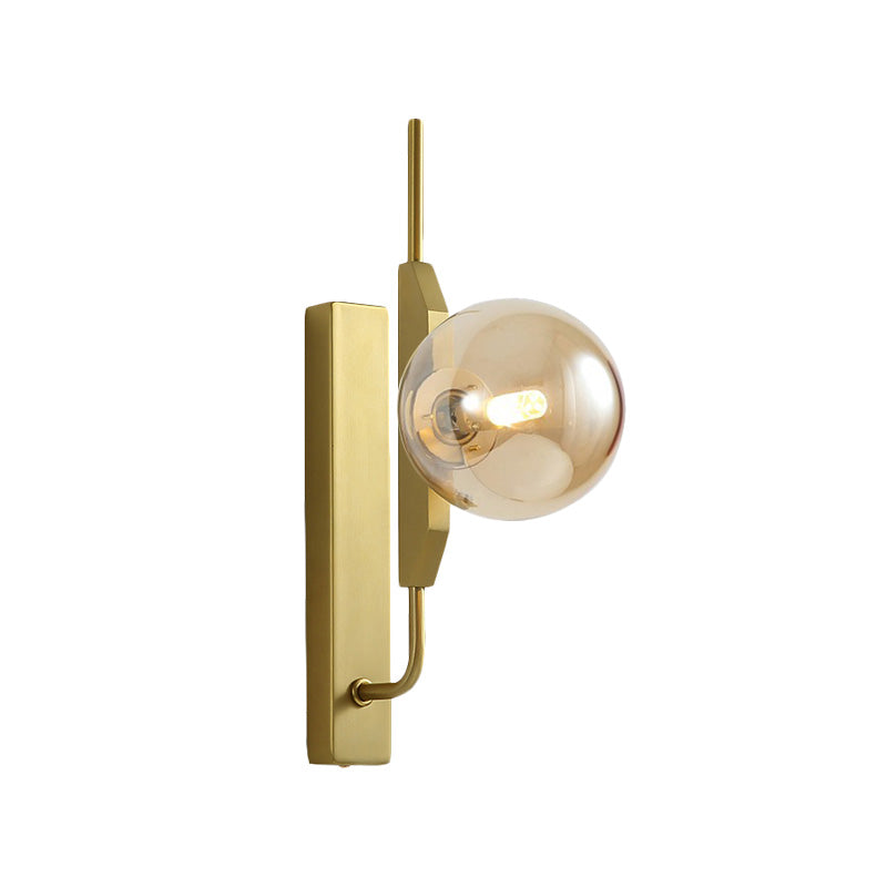 White/Amber/Smoke Gray Glass Orb Wall Light Fixture Postmodern 1 Bulb Gold Wall Sconce for Bedroom