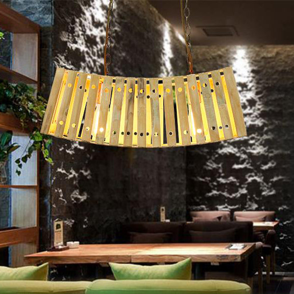 Bamboo Linear Island Lighting Asian Style Multi Light Beige Island Chandelier Light for Dining Table