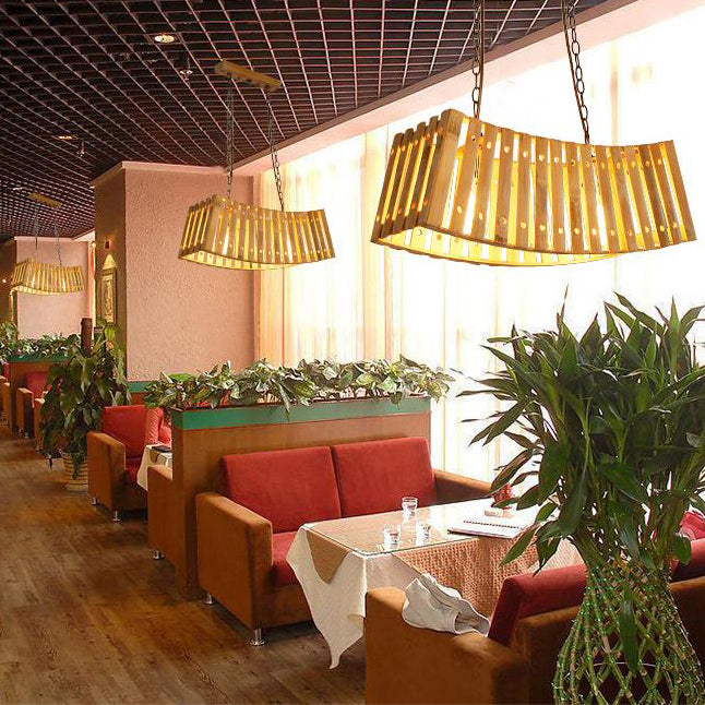 Bamboo Linear Island Lighting Asian Style Multi Light Beige Island Chandelier Light for Dining Table