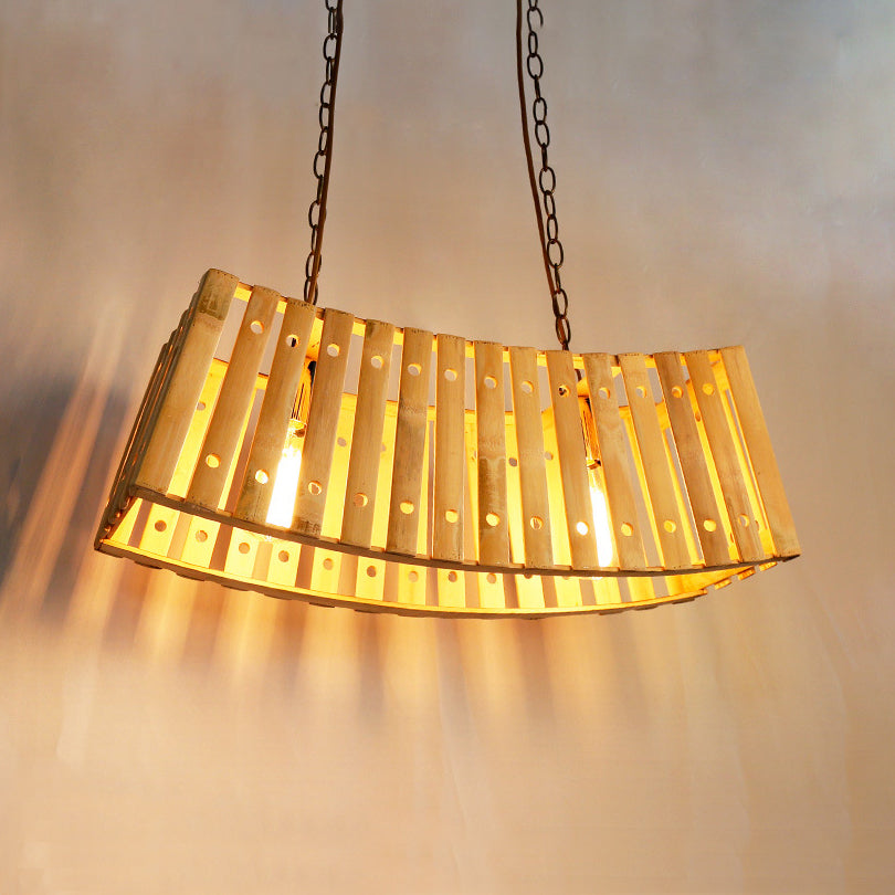 Bamboo Linear Island Lighting Asian Style Multi Light Beige Island Chandelier Light for Dining Table