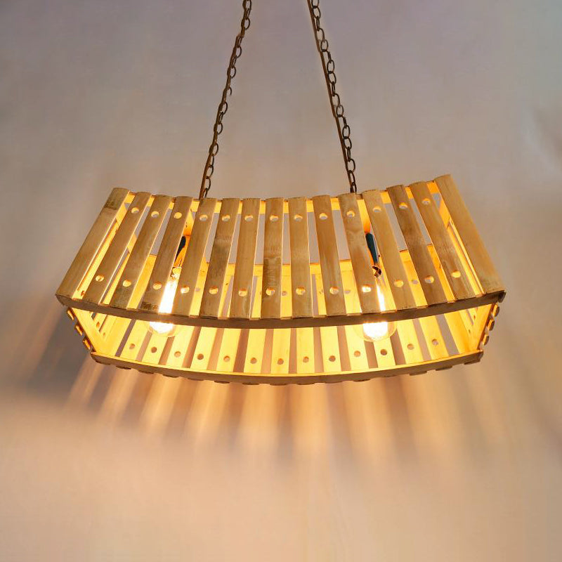 Bamboo Linear Island Lighting Asian Style Multi Light Beige Island Chandelier Light for Dining Table