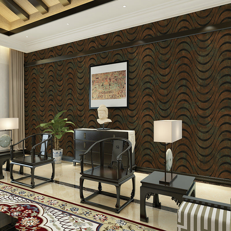 Abstract Waving Lines Wall Decor in Neutral Color Guest Room Wallpaper Roll, 20.5"W x 33'L