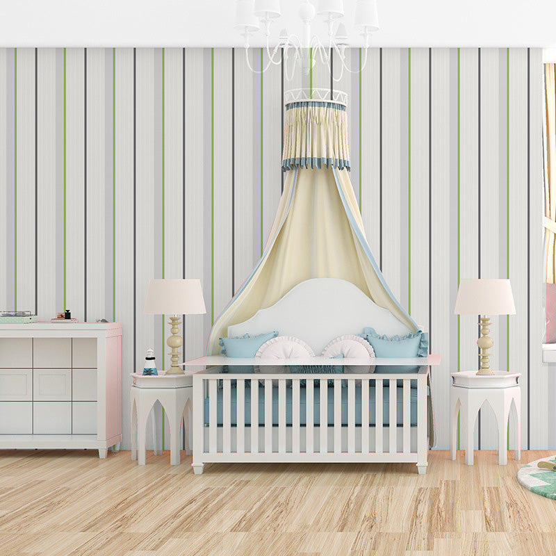 Neutral Color Latitudinal Stripes Wallpaper Roll Moisture-Resistant Wall Covering for Living Room