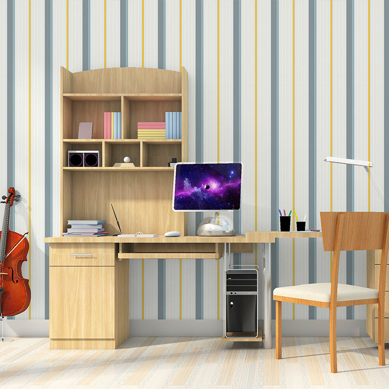 Neutral Color Latitudinal Stripes Wallpaper Roll Moisture-Resistant Wall Covering for Living Room