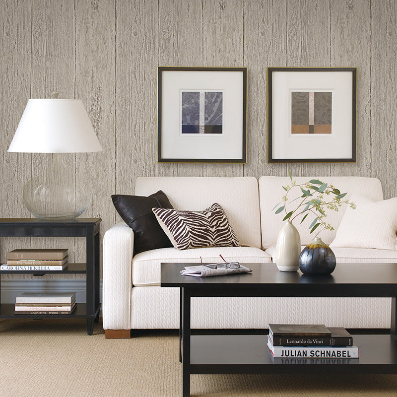 Wooden Stripes Wall Covering in Neutral Color Non-Woven Material Wallpaper for Coffee Shop, 57.1 sq ft.