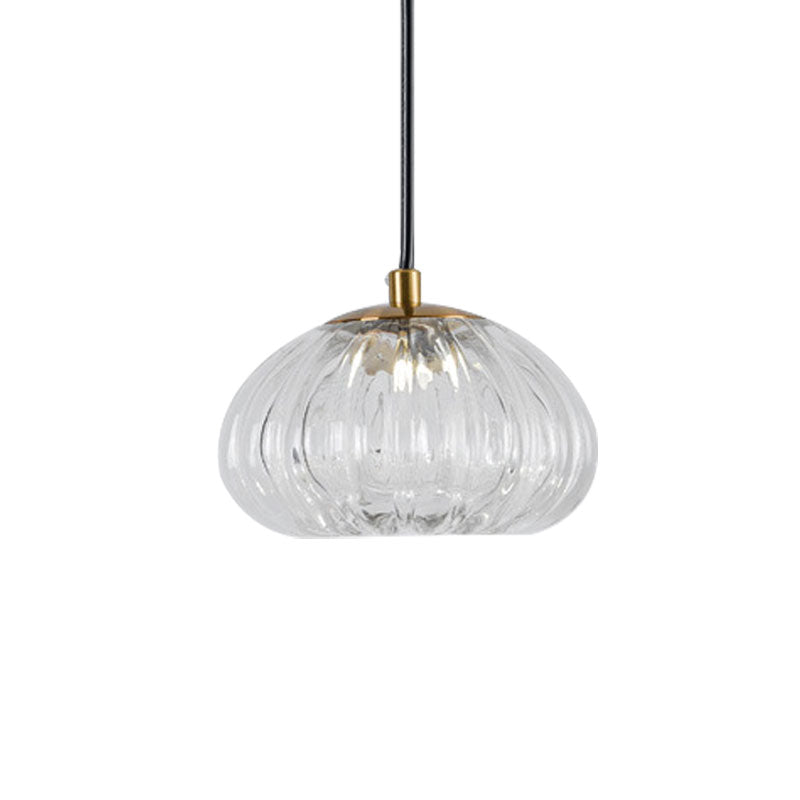 Post-Modern Dome Pendant Lighting Cognac/Clear Ribbed Glass 1 Head Dining Table Suspension Lamp
