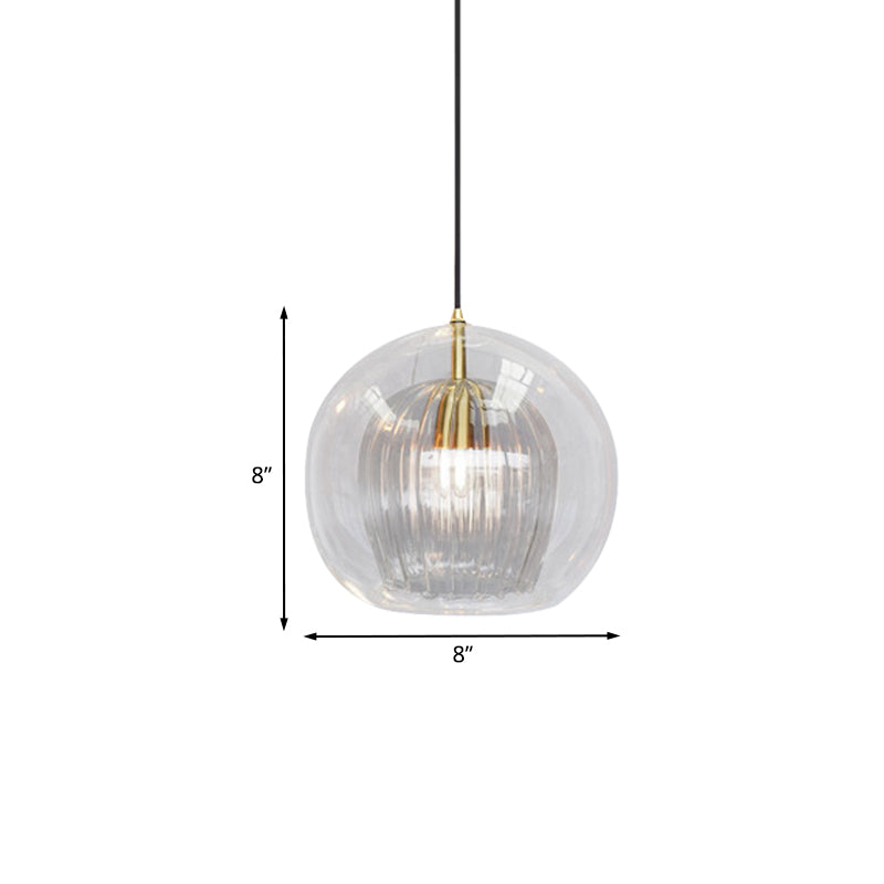 Globe Double Shade Hanging Leichtes klares Glas 1 Glühbirnen -Esszimmeranhänger in Gold, 6 "/8" breit