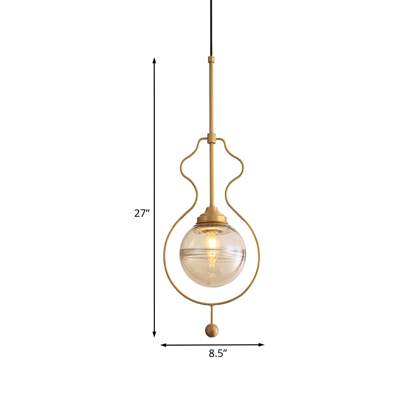 Lampe de plafond de nuance en verre transparent postmoderne 1 lumière suspendue pendante avec cadre au sol en or