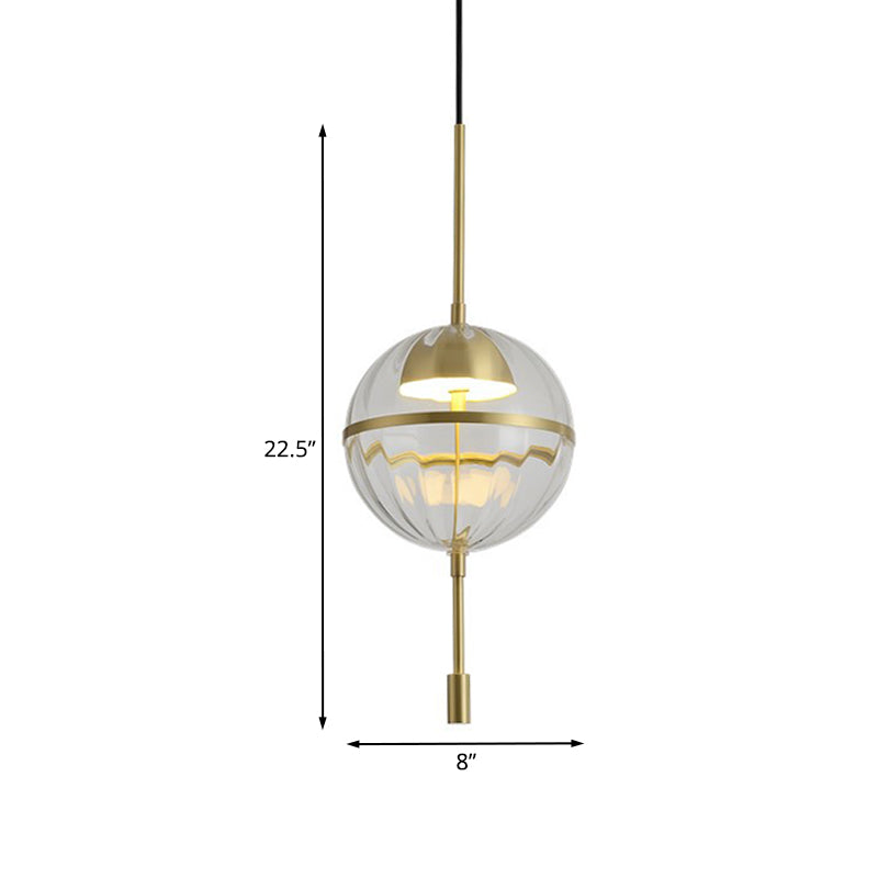 Kit de luz colgante de vidrio acanalado esférico lámpara colgante de techo led de oro posmoderno