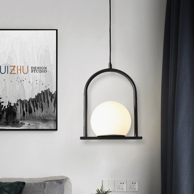 Colgante de suspensión de marco de arco negro/dorado nordic 1 bulbo opal bola de vidrio colgante de techo de techo