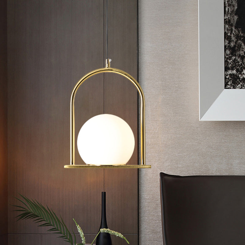 Colgante de suspensión de marco de arco negro/dorado nordic 1 bulbo opal bola de vidrio colgante de techo de techo
