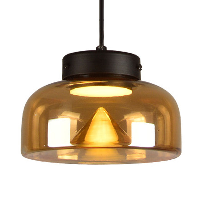 Bedide Led Down Lighting Postmodern zwarte hanglamp met kom barnsteenglasschaduw