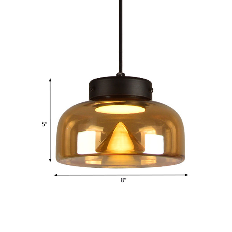 Bedide Led Down Lighting Postmodern zwarte hanglamp met kom barnsteenglasschaduw