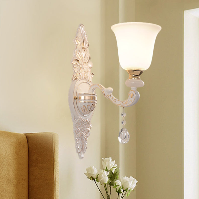 1 Bulb Wall Lighting with Up Bell Shade White Glass Traditional Indoor Wall Lamp Fixture