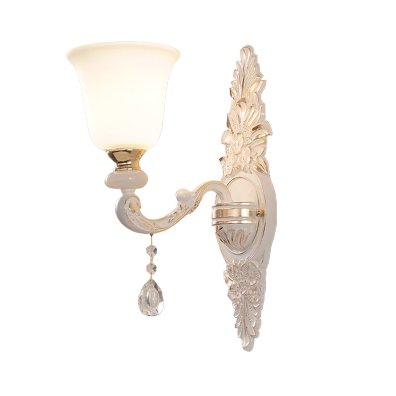 1 Bulb Wall Lighting with Up Bell Shade White Glass Traditional Indoor Wall Lamp Fixture
