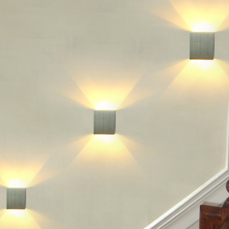 Cube Small Wall Mount Light Simple Metal Silver LED Sconce Lighting Fixture in 7 Color/Blue/Red Light for Bedroom