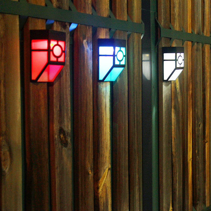 Outdoor RGB LED Wall Sconce Simple Black Solar Powered Wall Mount Lamp with Box Plastic Shade