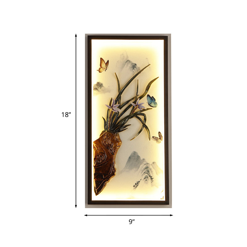 Butterfly-Mountain Landscape Mural Light Asian Aluminum Guest Room LED Wall Mount Lighting in Black