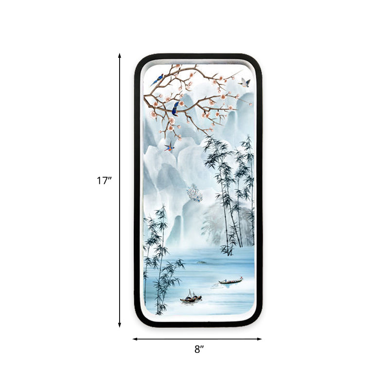 Aluminium River Mountain Mural Éclairage chinois noir et bleu LED MUR MURD LEILTURE