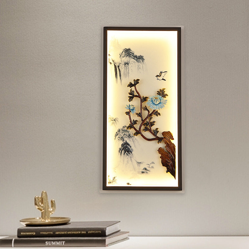 Chrysanths et murmure mural mural lampe en aluminium asiatique de la chambre d'aluminium LED lumière en noir