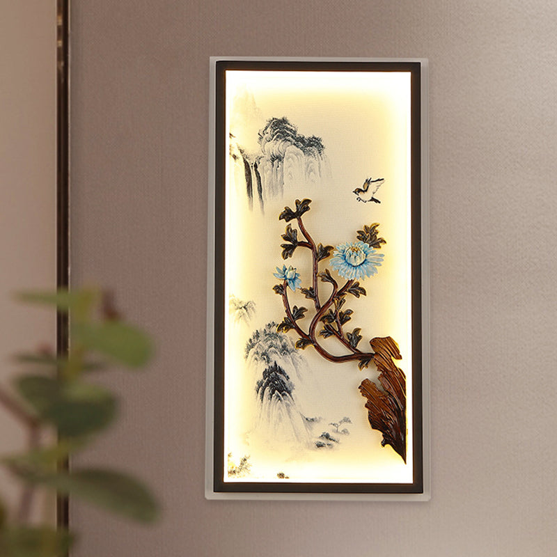 Chrysanths et murmure mural mural lampe en aluminium asiatique de la chambre d'aluminium LED lumière en noir