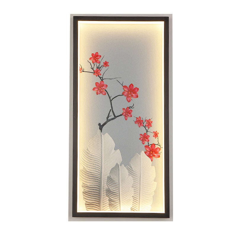Banana Leaf and Flower Wall Mural Light Asian Aluminum Hotel LED Wall Mount Lamp in Black
