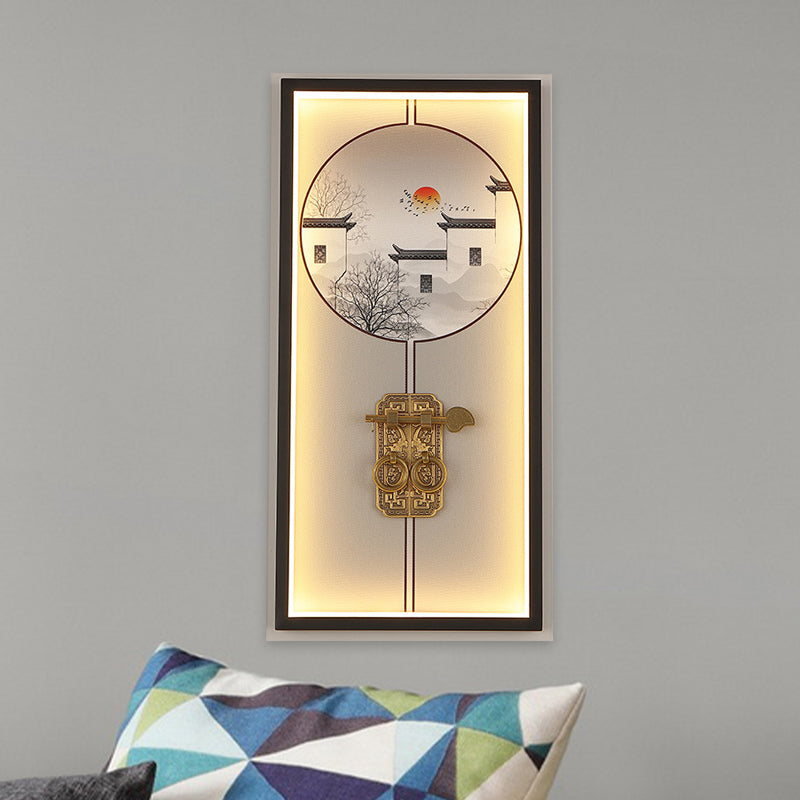 Metal House and Door Lock Wall Light Chinese Black LED Mural Lighting for Living Room