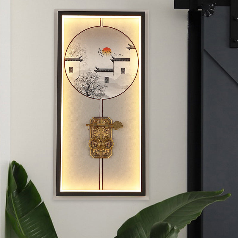 Metal House and Door Lock Wall Light Chinese Black LED Mural Lighting for Living Room