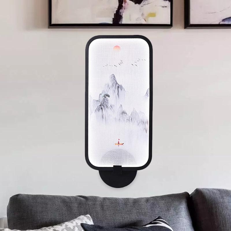 Bamboo Leaf/Mountain PVC Wall Mural Lamp Asian Black Integrated LED Wall Mounted Light for Family Room