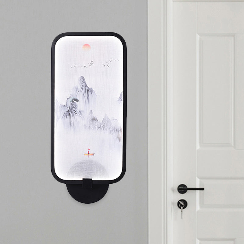 Bamboo Leaf/Mountain PVC Wall Mural Lamp Asian Black Integrated LED Wall Mounted Light for Family Room