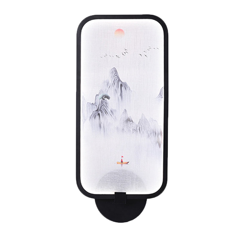 Bamboo Leaf/Mountain PVC Wall Mural Lamp Asian Black Integrated LED Wall Mounted Light for Family Room