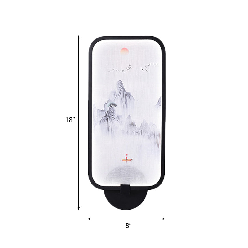 Bamboo Leaf/Mountain PVC Wall Mural Lamp Asian Black Integrated LED Wall Mounted Light for Family Room