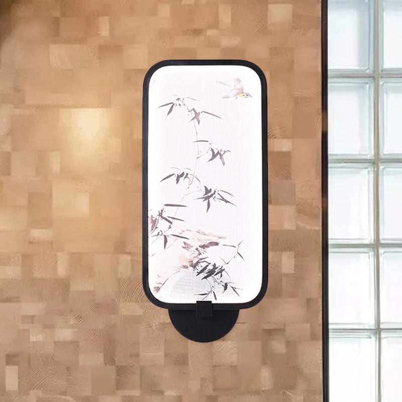Bamboo Leaf/Mountain PVC Wall Mural Lamp Asian Black Integrated LED Wall Mounted Light for Family Room