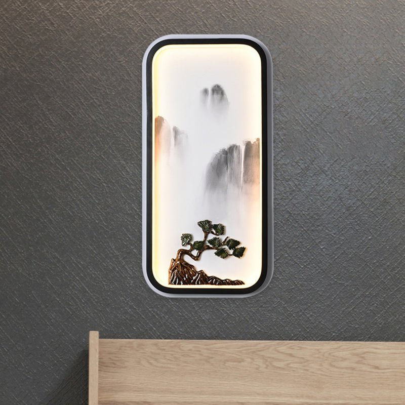 Ink Painting Mountain Mural Lamp Chinese Ceramic Black LED Wall Lighting Fixture