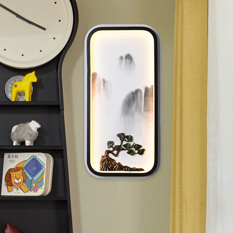Ink Painting Mountain Mural Lamp Chinese Ceramic Black LED Wall Lighting Fixture
