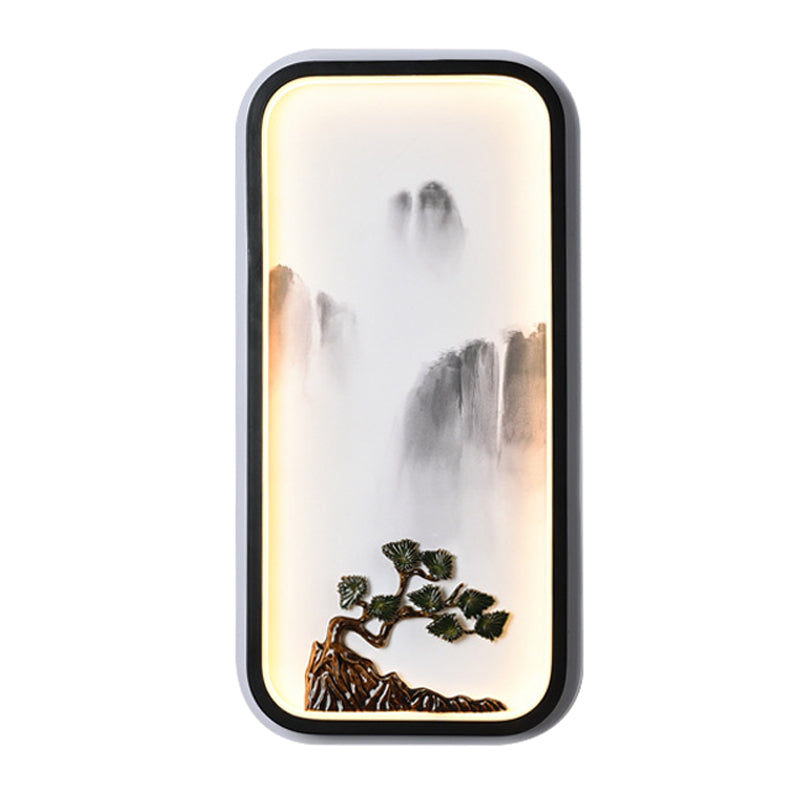 Ink Painting Mountain Mural Lamp Chinese Ceramic Black LED Wall Lighting Fixture