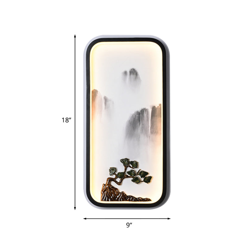 Ink Painting Mountain Mural Lamp Chinese Ceramic Black LED Wall Lighting Fixture