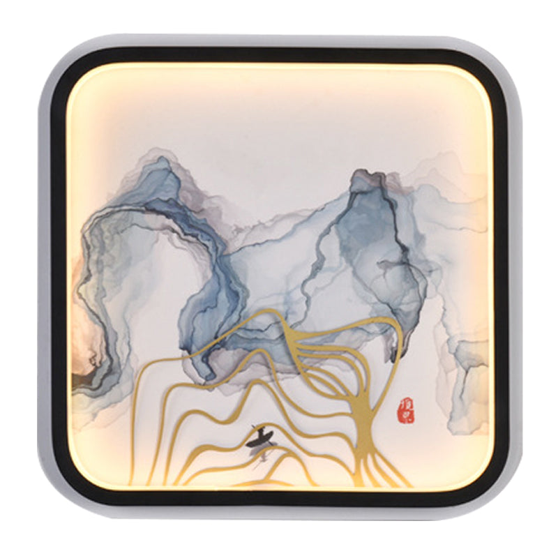 Metal Riverside Mountain Mural Éclairage de style chinois LED carré LED MOUR MOUR MONT