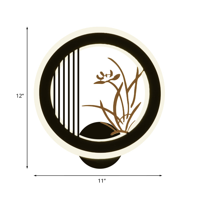 Chrysanths / fleur d'orchidée Murale murale luminaire chinois acrylique salon d'éclairage mural de cerceau en noir