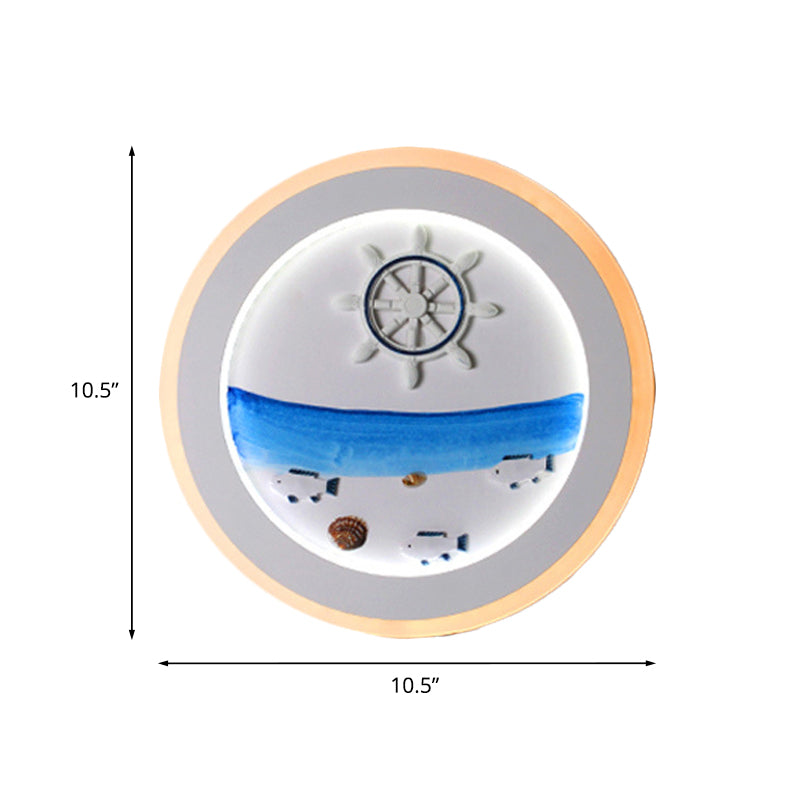 Paysage côtier blanc lampe murale décorative en acrylique LED Éclairage mural rond pour chambre à coucher