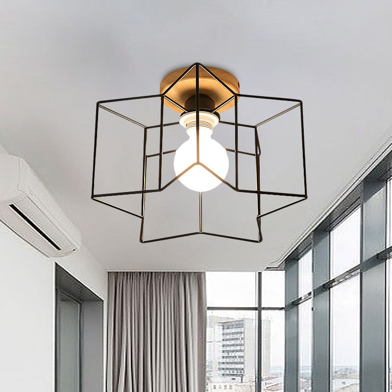 Vintage Stylish Wire Guard Semi-Flush Ceiling Licht mit Stern Geformte 4 Lichter Metall Deckenleuchte in Schwarz/Weiß