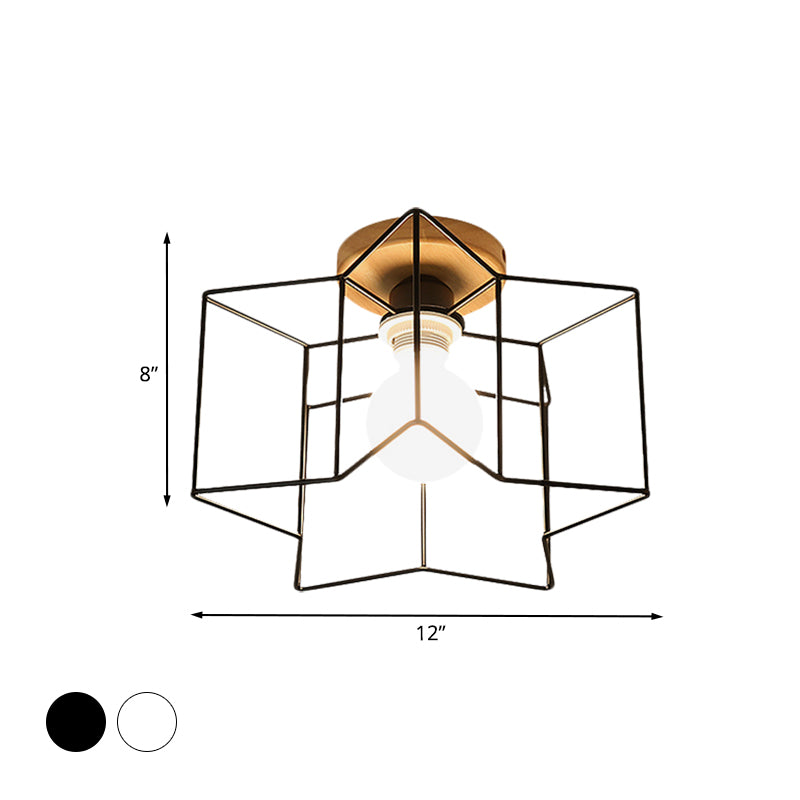 Vintage Stylish Wire Guard Semi-Flush Ceiling Licht mit Stern Geformte 4 Lichter Metall Deckenleuchte in Schwarz/Weiß