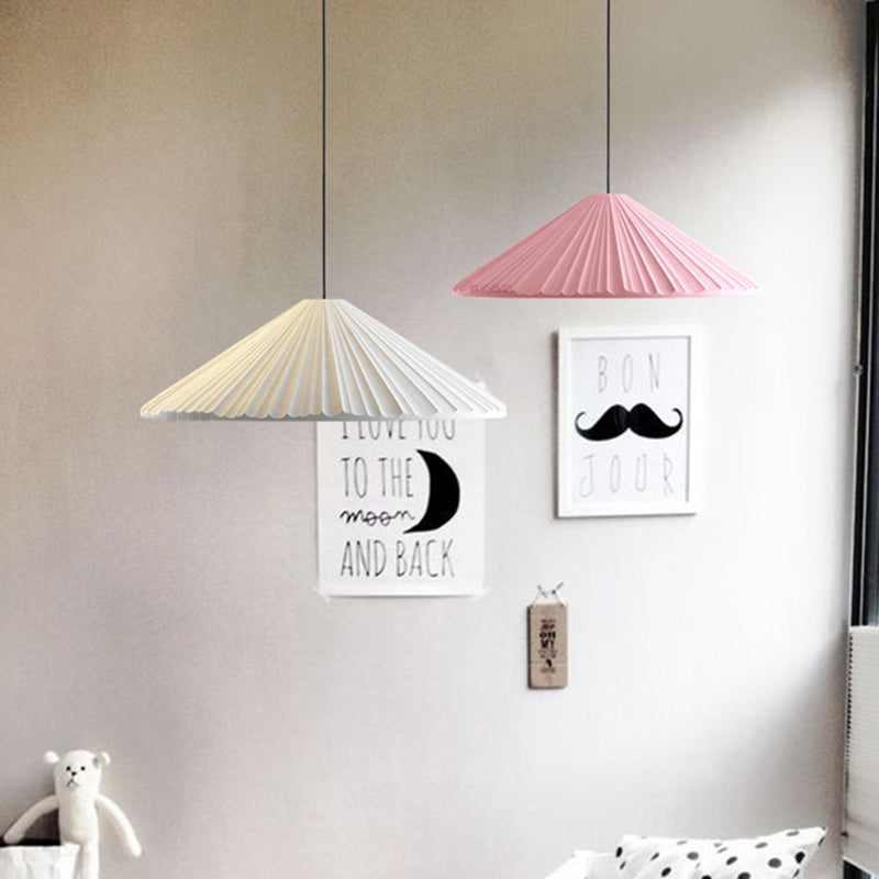 White/Pink/Blue Ribbed Cone Pendant Light Nordic Style 1 Light Living Room Hanging Lamp, 8"/12.5"/16" Diameter