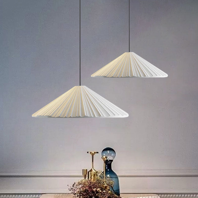 White/Pink/Blue Ribbed Cone Pendant Light Nordic Style 1 Light Living Room Hanging Lamp, 8"/12.5"/16" Diameter